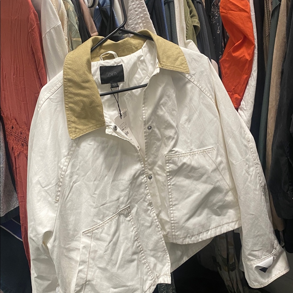 Zara Cream Jacket with Brown Collar